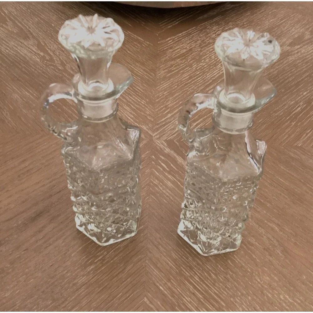 Vintage Anchor  Hocking Wexford Glass Cruets Oil And Vinegar Set of 2